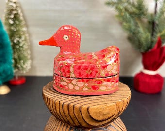 Mini Kashmir Lacquer Duck Box with Hand Painted Pink Flowers