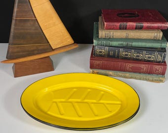 Yellow, Enamelware, Tree of Life, Oval, Steak Plates, Set of Two (2)