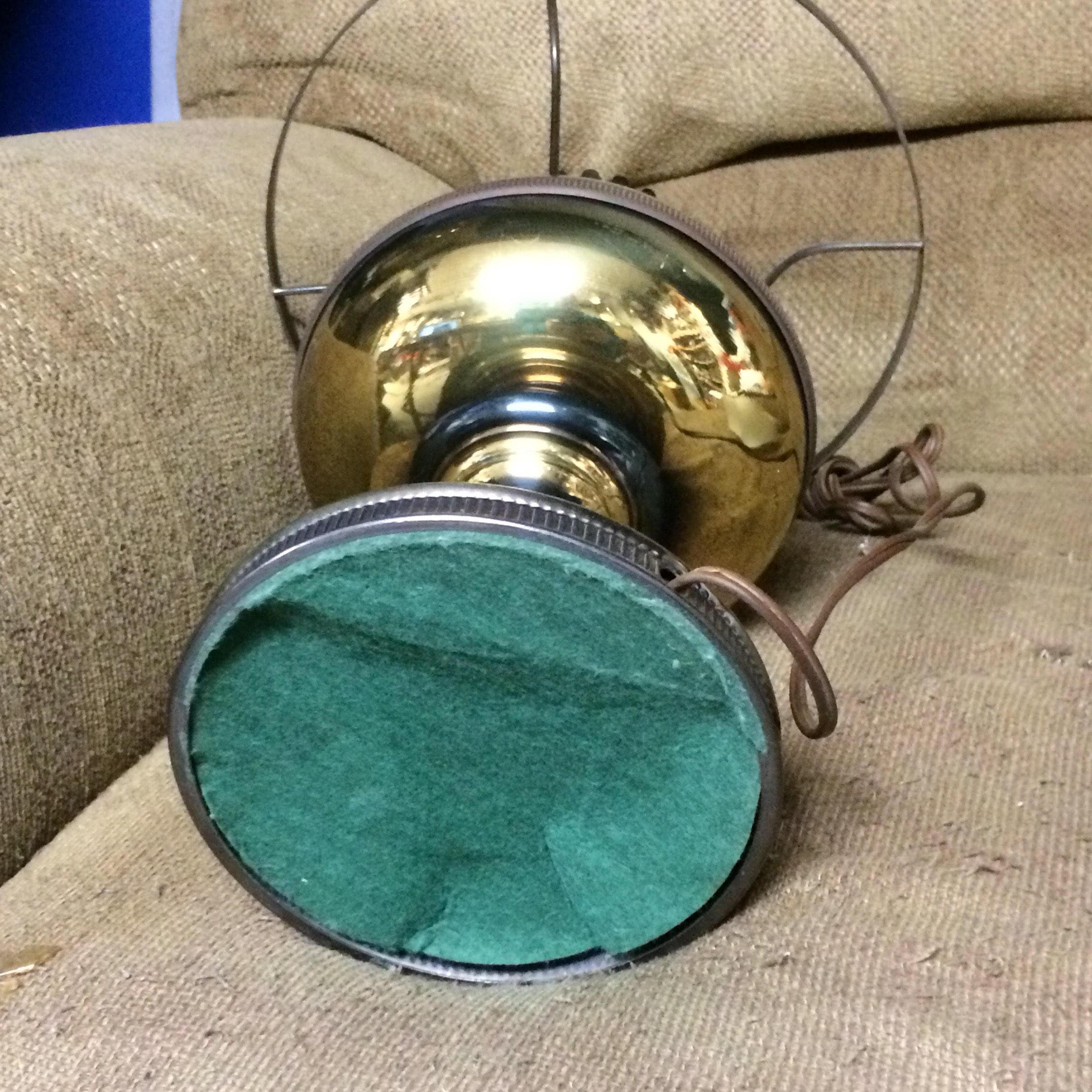 Vintage Brass Tone Electric Hurricane Lamp Table Lamp with a Milk Glass