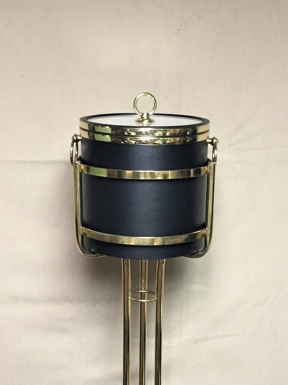 Black Vinyl Ice Bucket with Gold Tone Stand, Drulane Towle Company