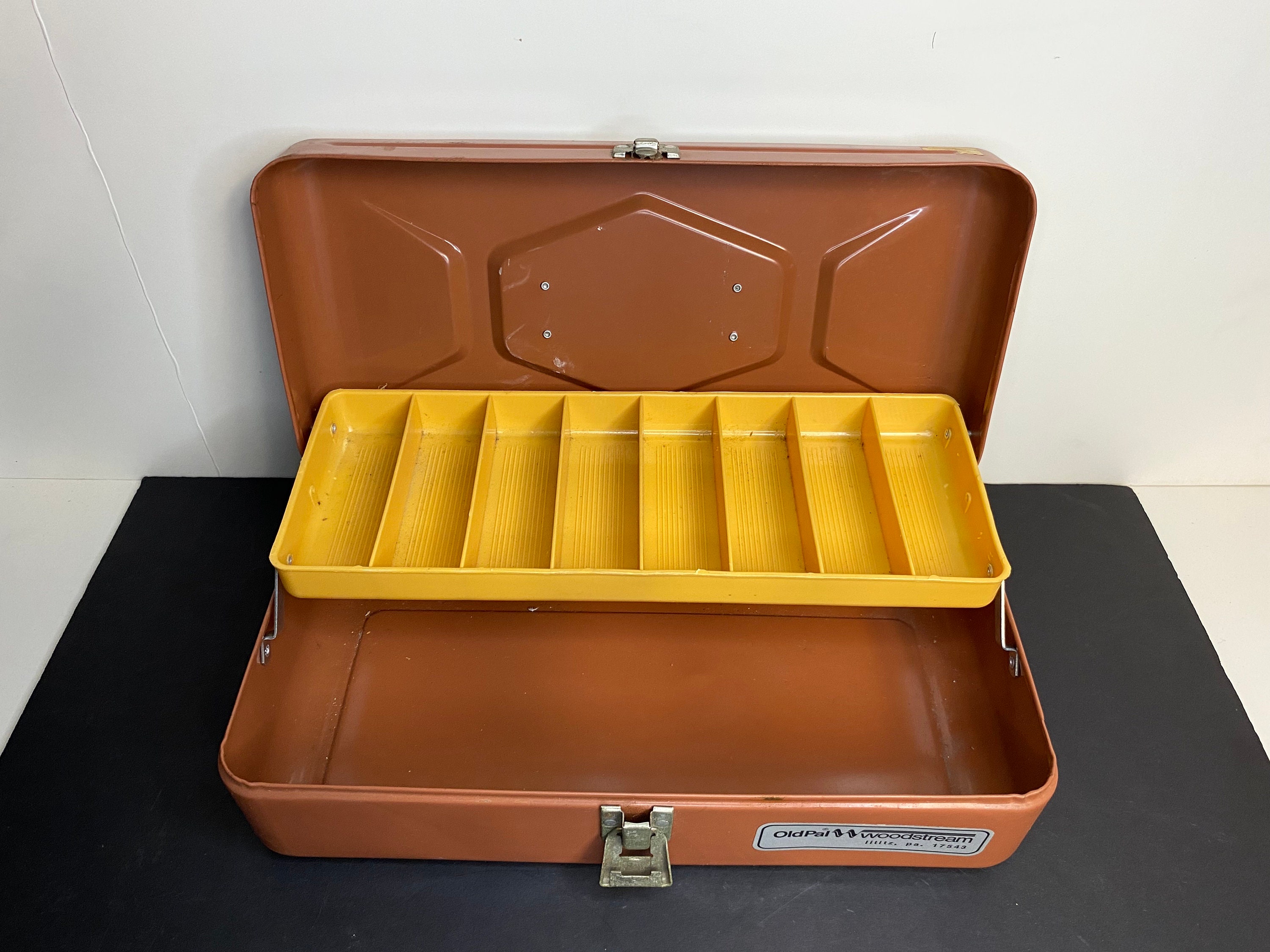 1970's Brown Steel Tacklebox Tool Chest with Folding Tray, Old Pal