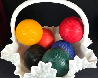 Colorful Wooden Croquet Balls, Set of 6, Red Orange Yellow Blue Black Green