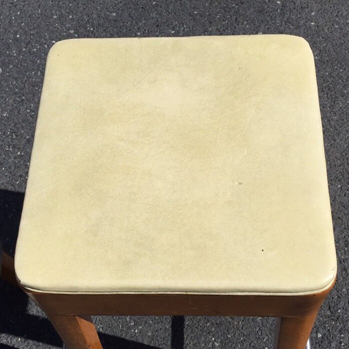 Two (2) Mid Century 24 Wooden Counter Stools, Chrome Footrest, Retro
