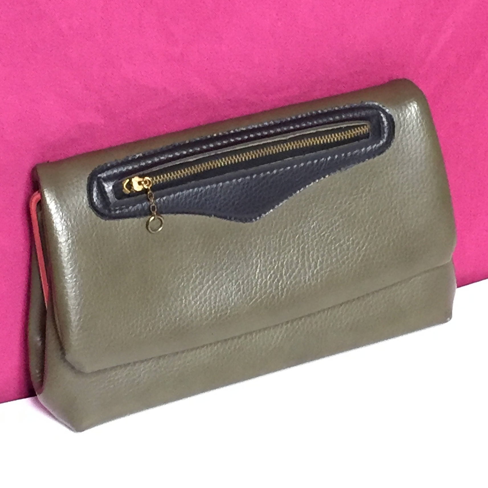 Olive Green Purse, Fold Over, Clutch Handbag