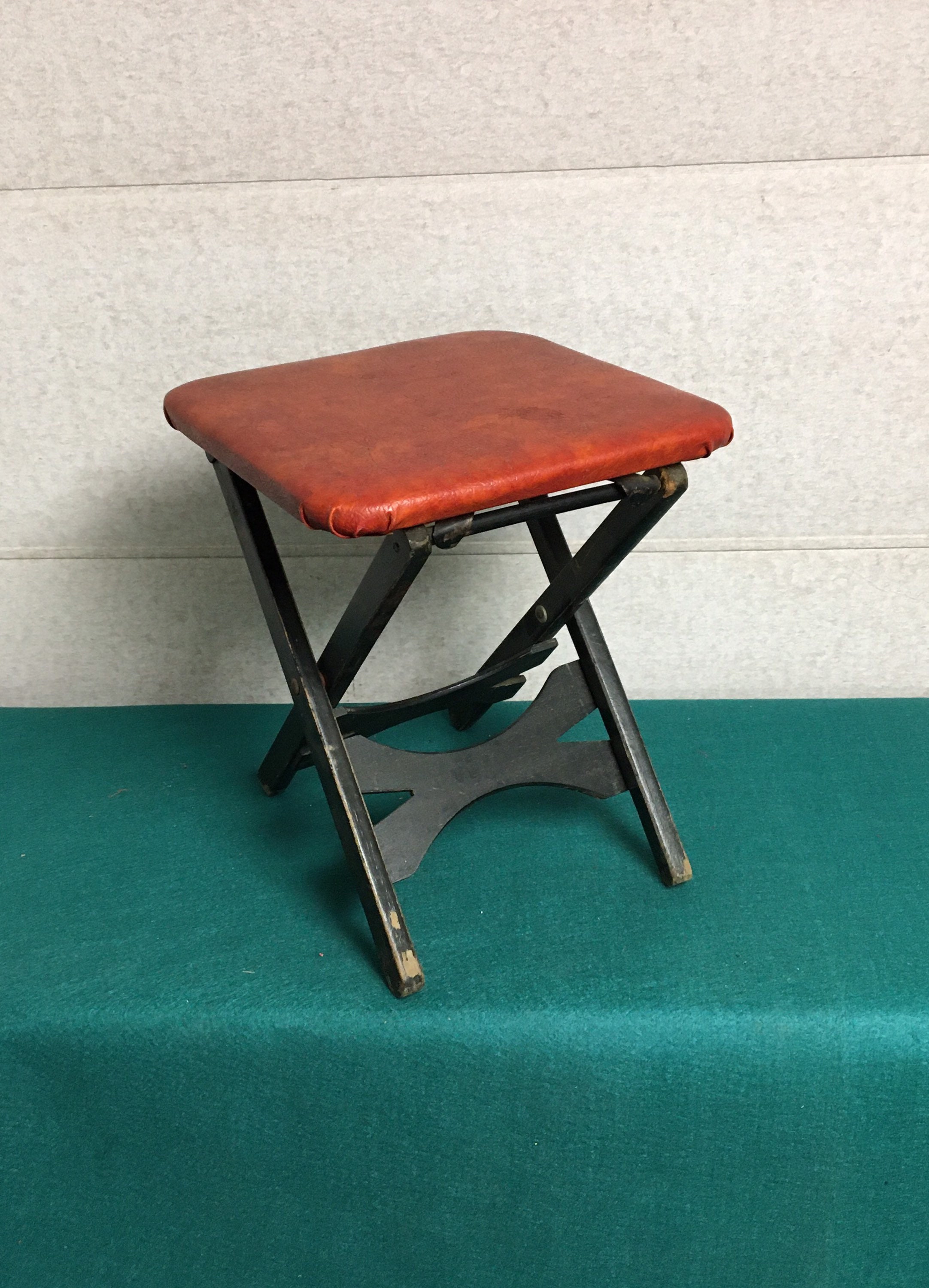 Small Wooden Folding Stool Seat With Red Vinyl Top Folding Step Stool Plant Stand