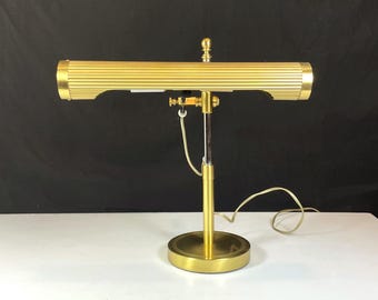 Mid Century Modern Brass & Chrome Piano Desk Lamp, Adjustable Student Banker Pixar