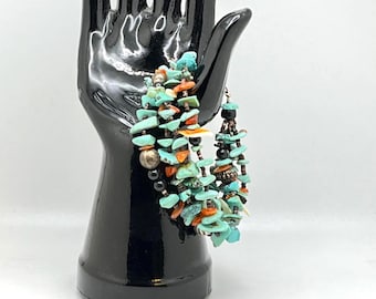 Turquoise, Coral and Spiny Shell Bead, 4 Strand Bracelet