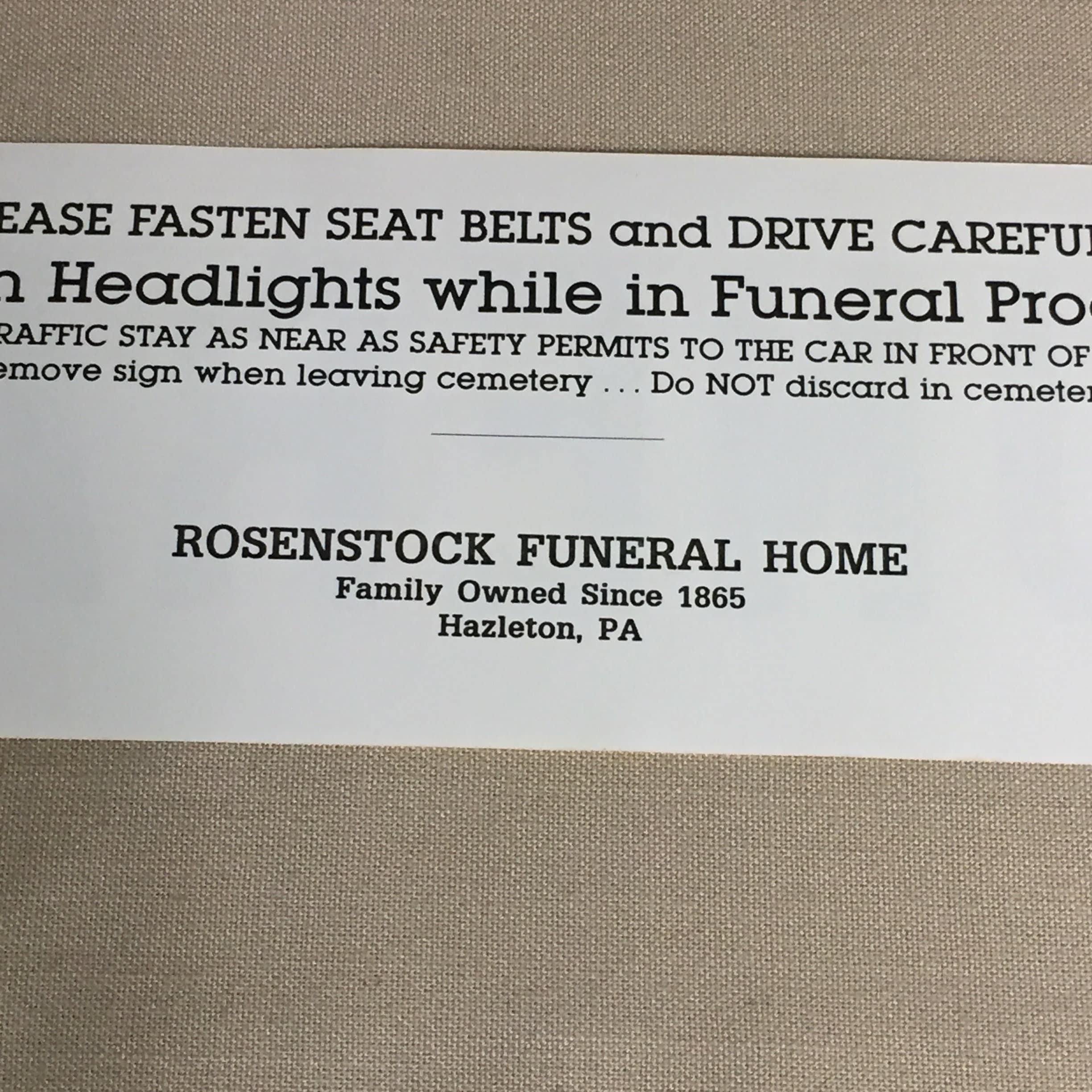 Vintage Funeral Car Sign, Funeral Procession Sticker, Mortuary