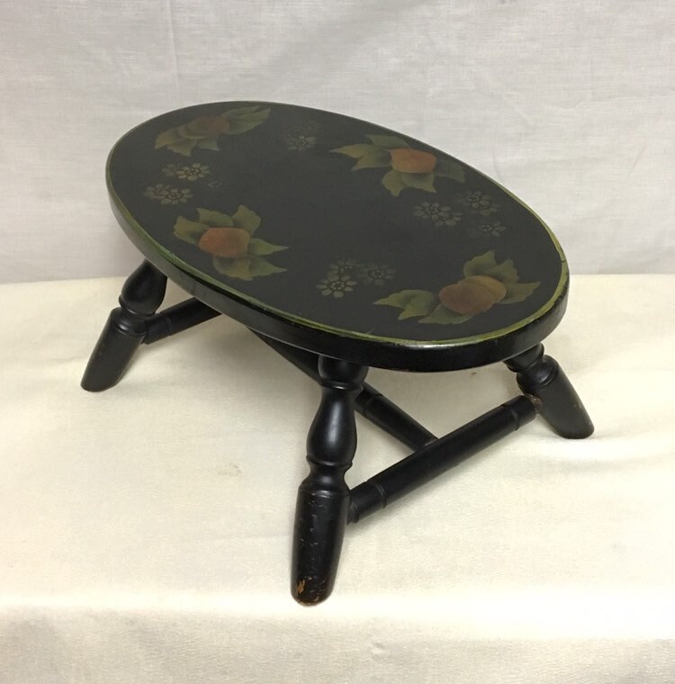 Wooden Oval Hand Painted Foot Stool, Folk Art, Tole Style, PA Dutch