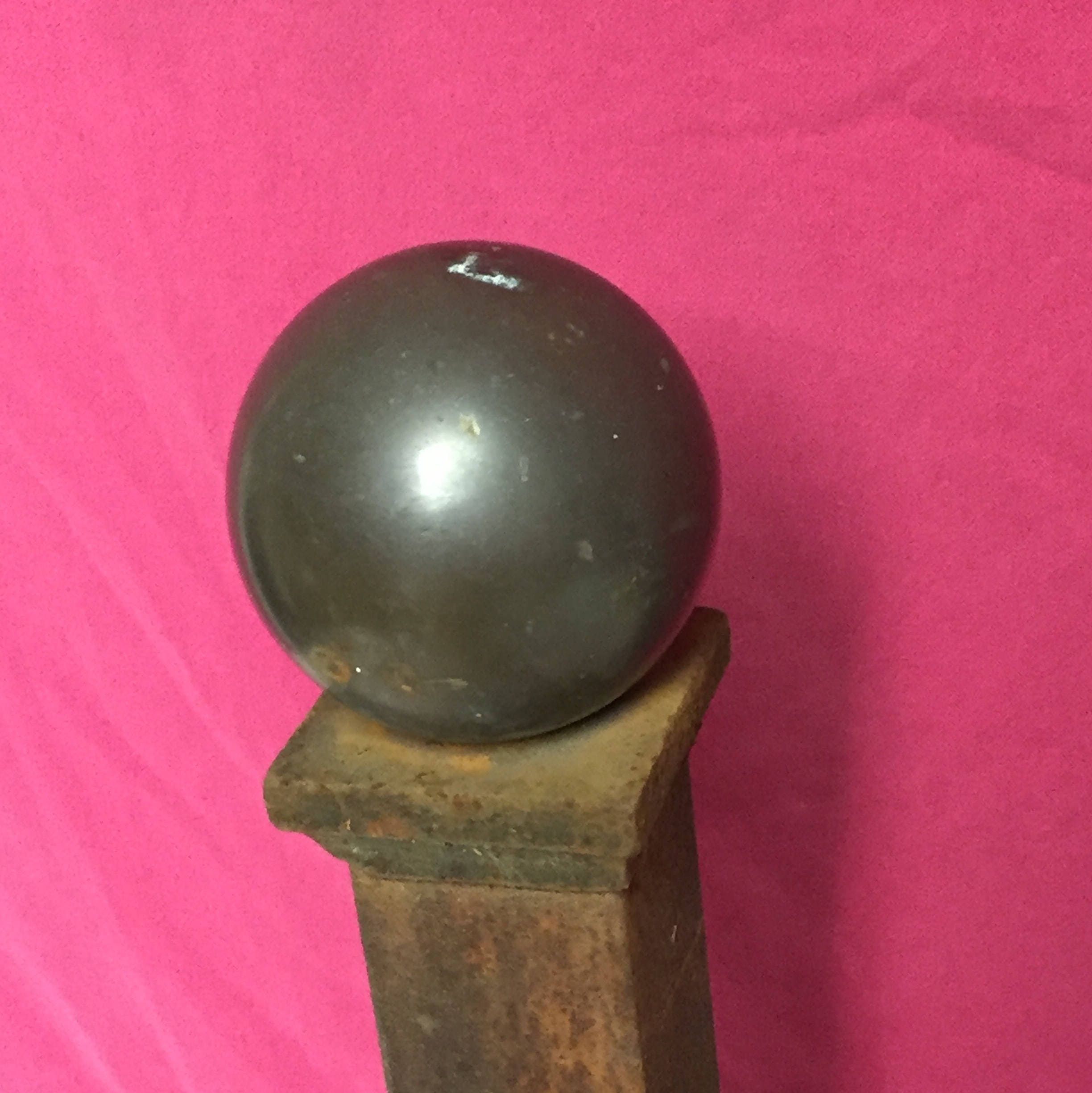 Antique 1922 Peerless BRASS and Iron Andirons Heavy Canon Ball Top Fire