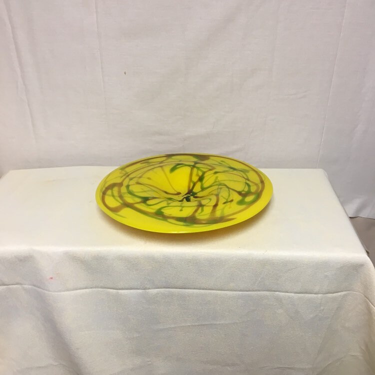 Yellow Art Glass Charger, Hand Blown Glass Bowl, Yellow Glass with