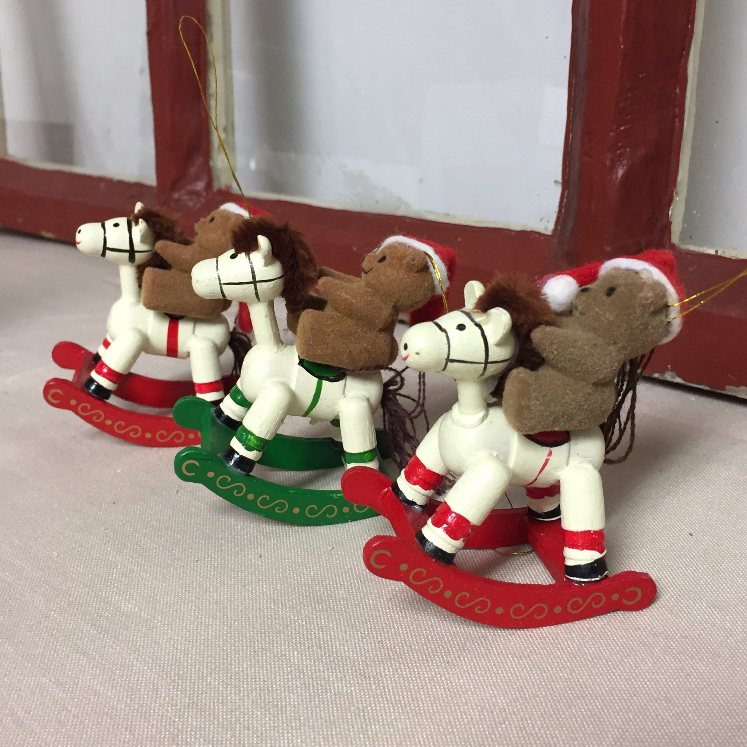 House of Lloyd, Vintage 1989, Set of Three Wooden Rocking Horse Bear