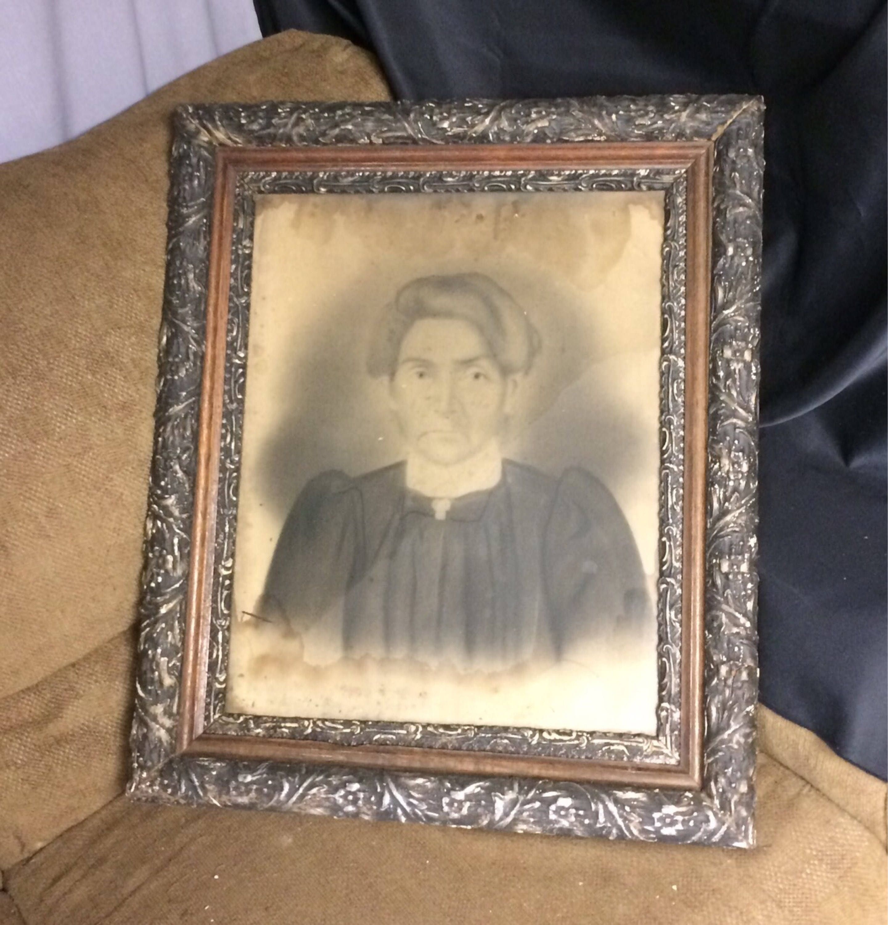 Large Antique Gesso Wooden Framed Photograph Woman 22 x 26 Ornate