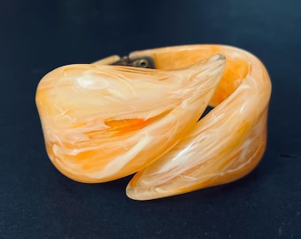 Orange and White Swirl Lucite Hinged Bracelet