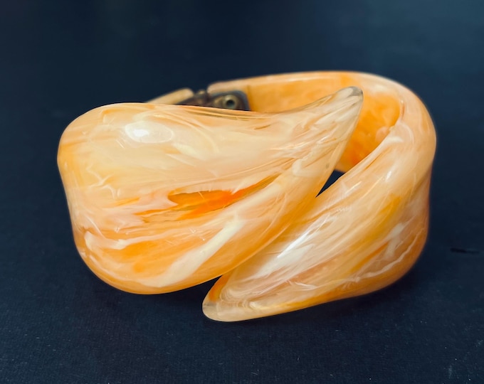 Featured listing image: Orange and White Swirl Lucite Hinged Bracelet