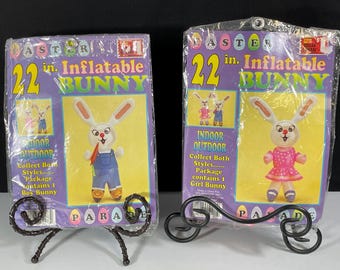 Vintage 1980-1990's Inflatable, Blow Up, Vinyl Bunnies, Set of 2 - Girl and Boy, In Original Package, From Dollar General