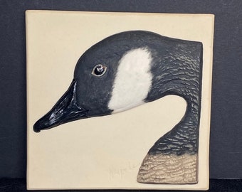 Goose Art Tile, Porcelain Bas Relief, Ceramic Goose Tile by Ron Goeke