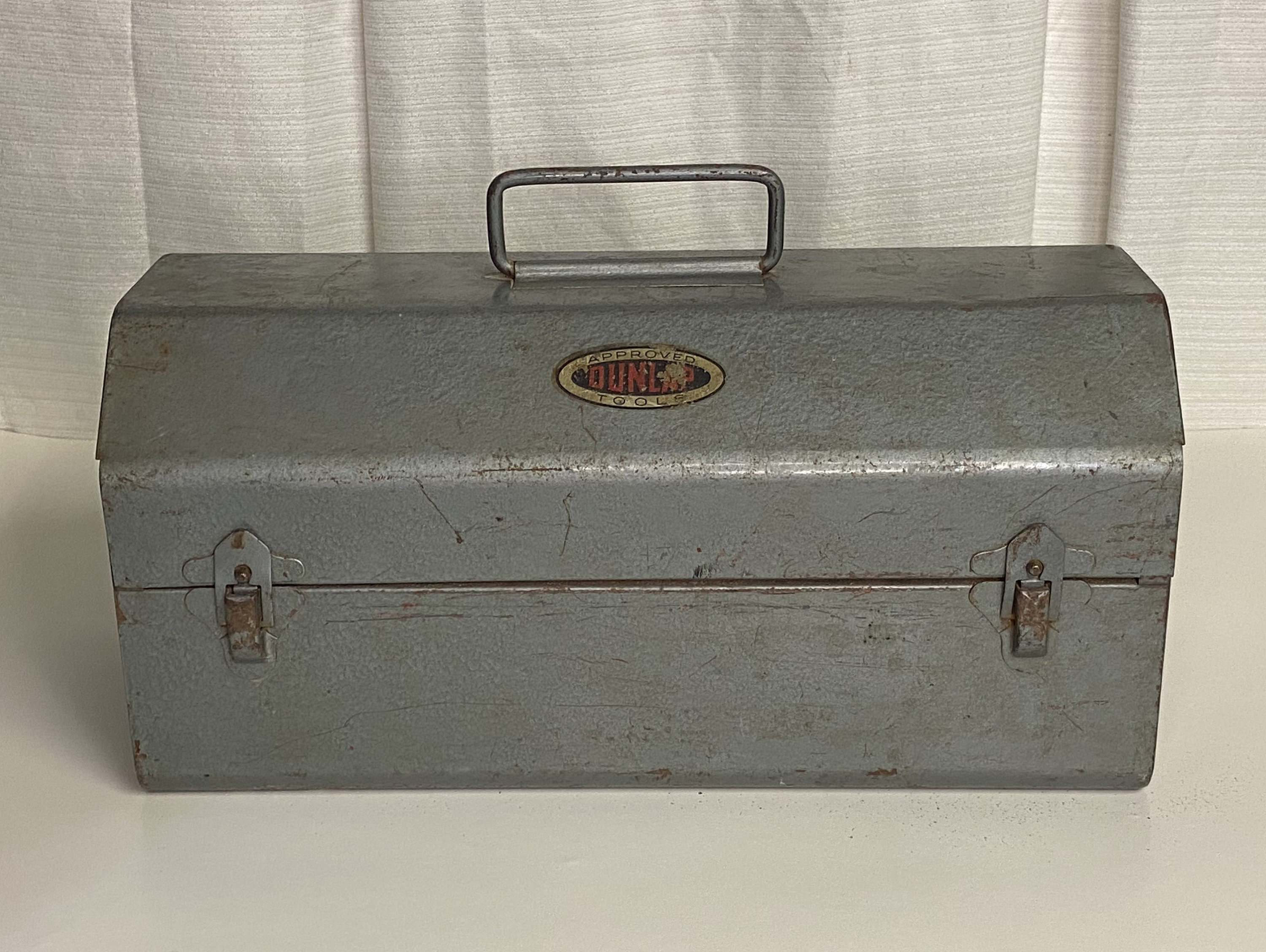 1960's Dunlap Tools Steel Tool Chest With Carrying Handle, Coffin Lid