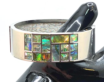 Abalone Shell in Silver Tone Cuff Bracelet