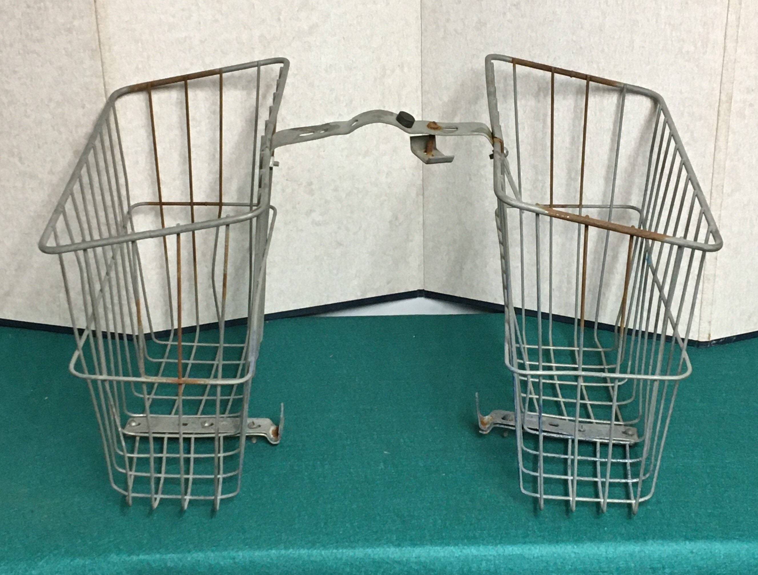 Vintage Bicycle Rear Saddle Baskets, Galvanized Steel Wire Baskets