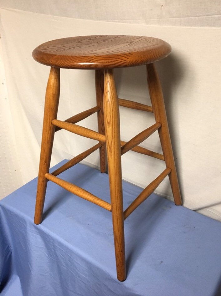 S Bent & Brothers Solid Oak Wood Counter Stool, 26 Tall