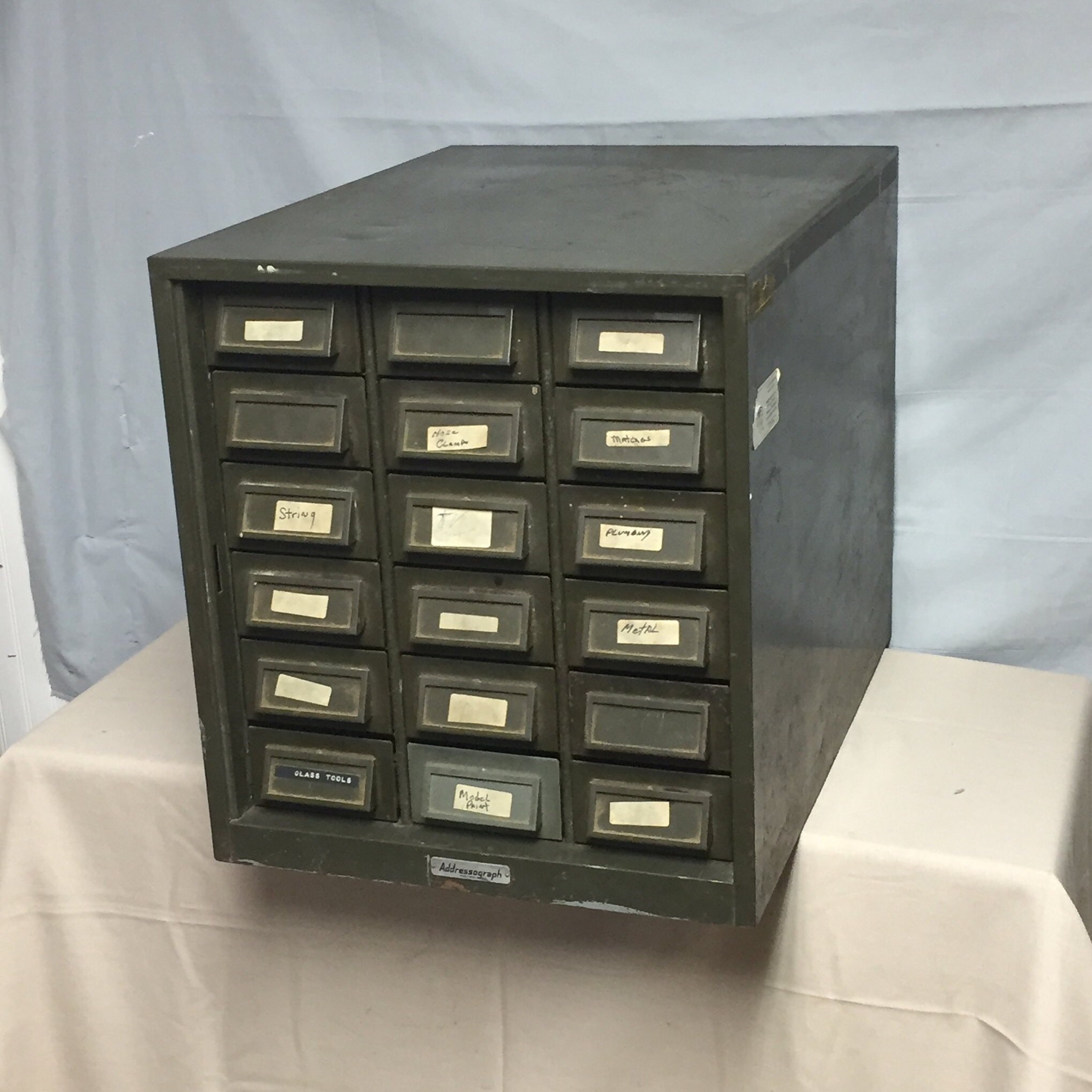 Vintage Industrial Green 18 Drawer Steel Parts Cabinet Parts