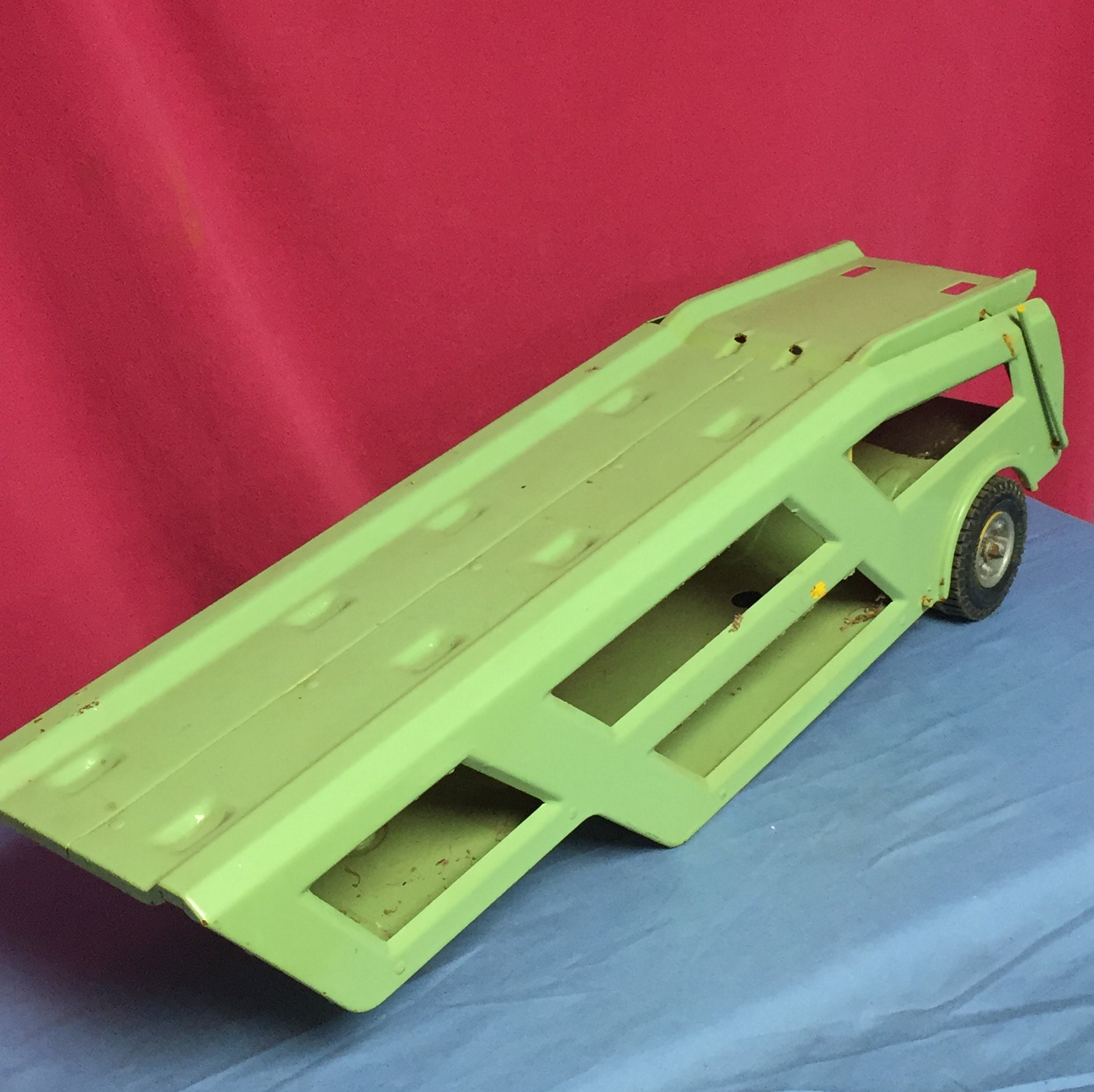 Vintage Mighty Tonka Car Carrier Trailer, Green Tonka Car Carrier