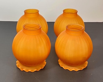 4 Vintage Amber Cased Glass Chandelier Light Shades: 2-1/4" Fitter