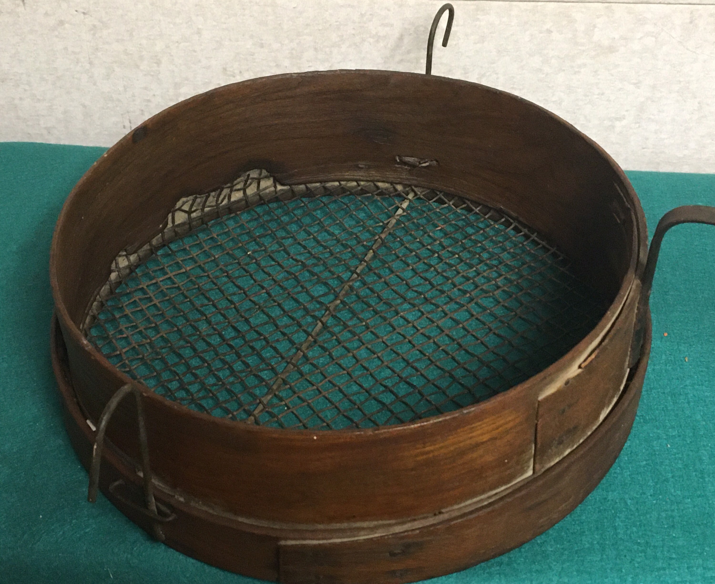 Antique Bentwood Grain Sifter With Cast Iron Handle, Primitive Sieve