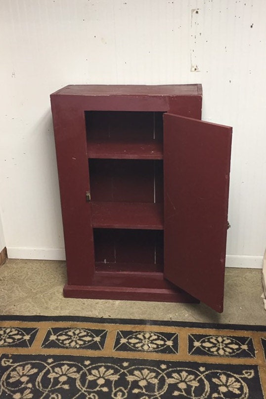 Antique Primitive Jelly Cupboard With Original Hardware Burgundy