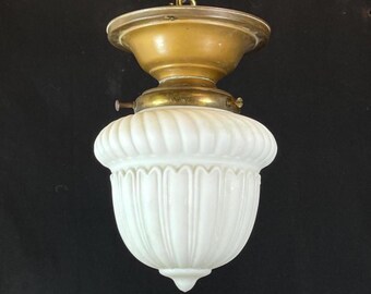 1930's Victorian Flush Mount Ceiling Light Fixture with Frosted Shade Globe