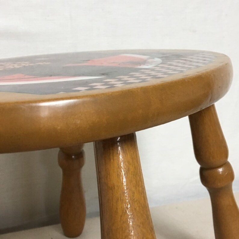 Small Wooden Folk Art Stool Handmade Decoupage Wooden Stool Etsy