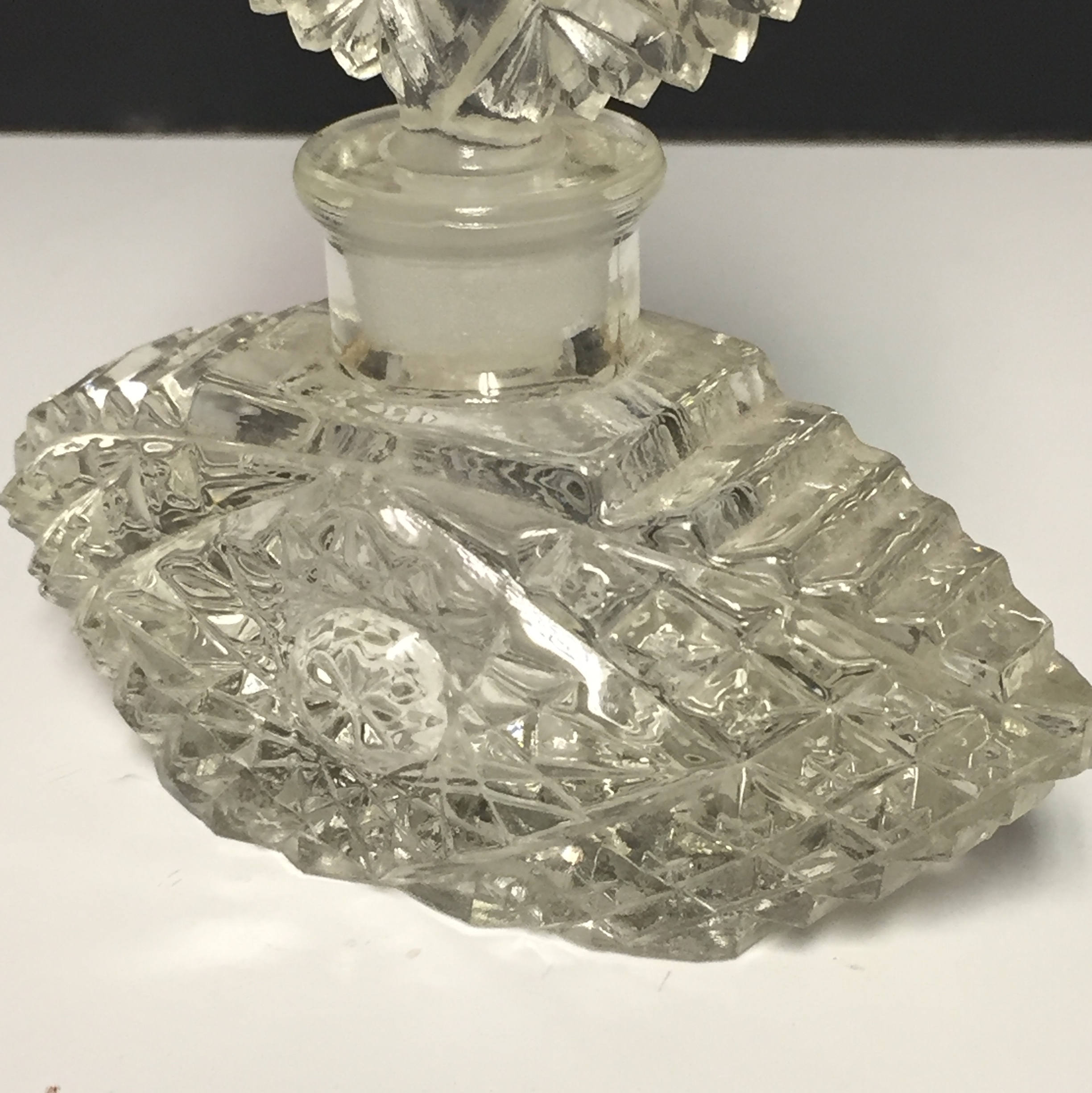Vintage Pressed Glass, Crystal, Art Deco, Perfume Bottle With Large