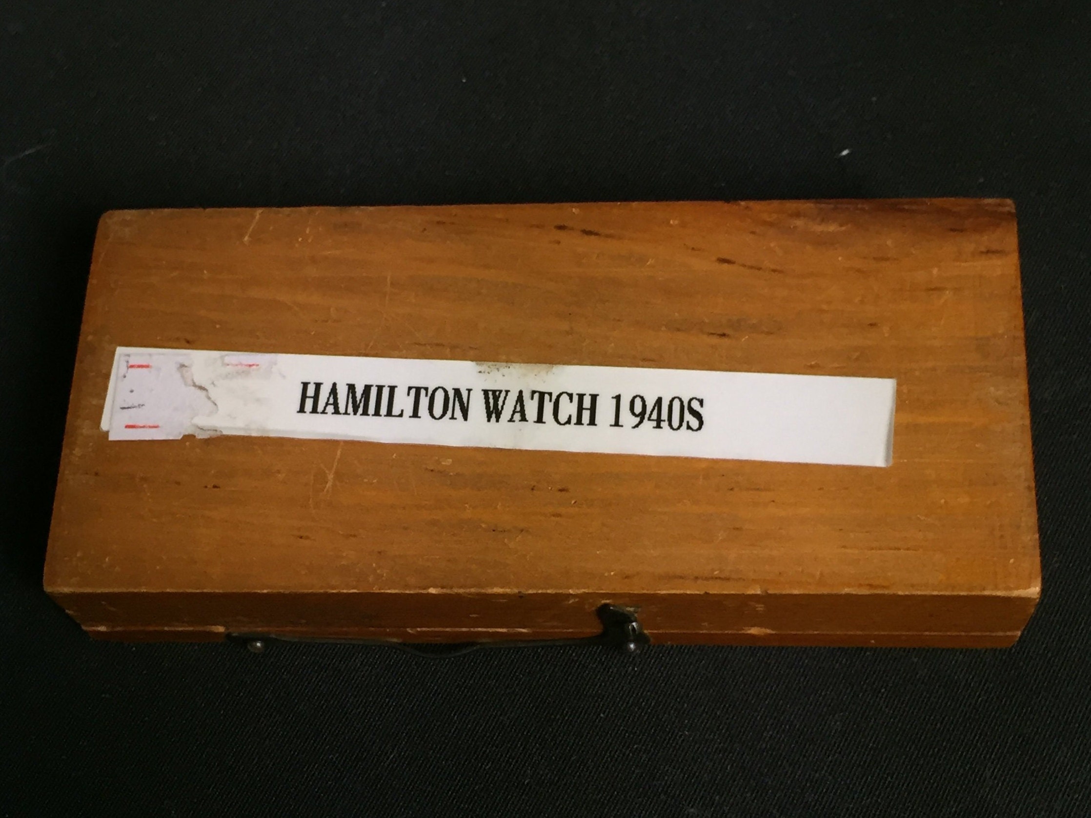 Antique 1940's Hamilton Watch Wooden Parts Box with Contents of Watch