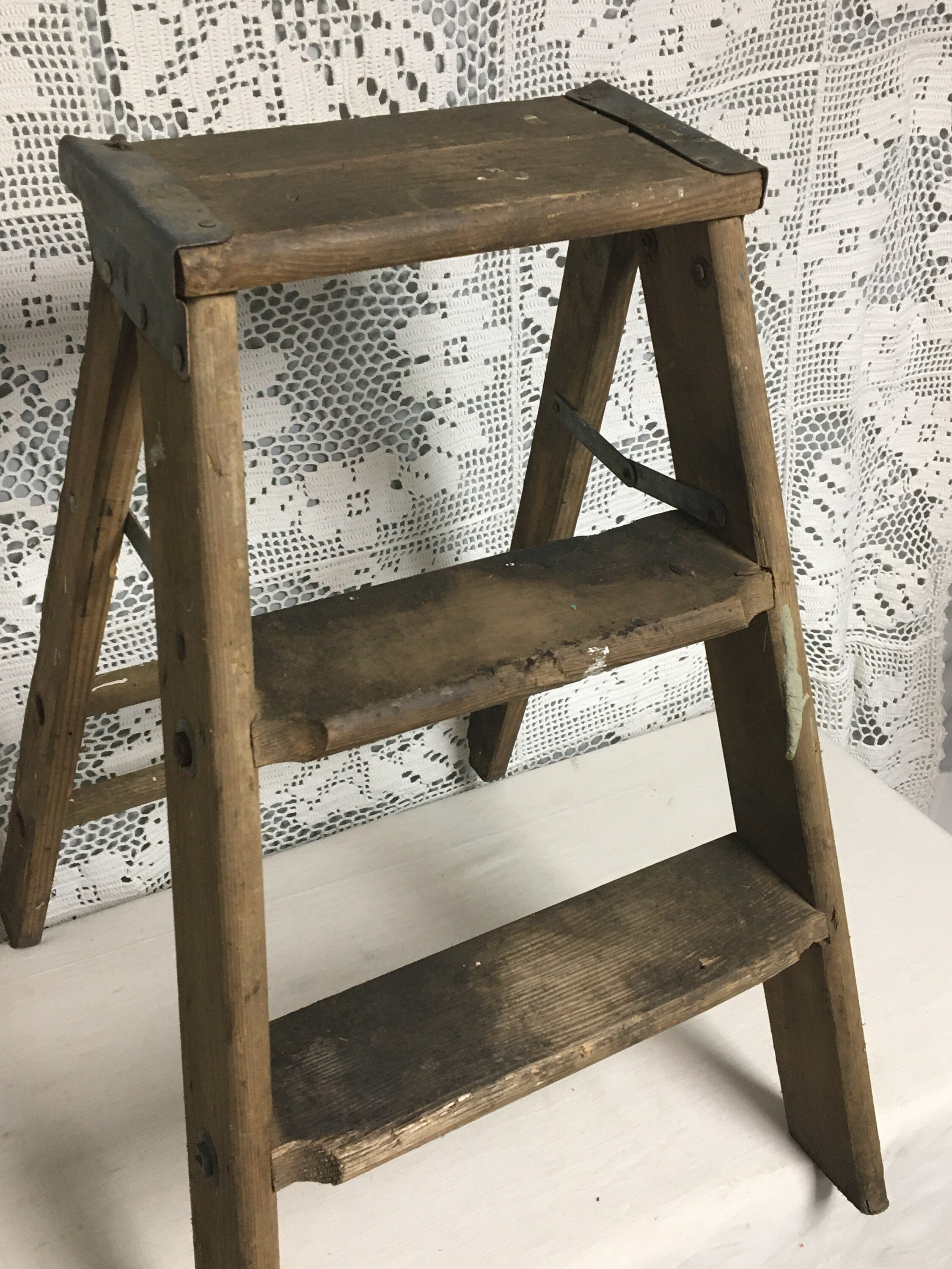 1960's Small Wooden Step Ladder Stool, 22 Folding Step Stool ...