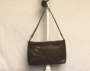 Taupe Leather Crossbody Purse, Clutch Handbag, Removable Strap, Split Leather Purse, Diagonal Pleat Purse