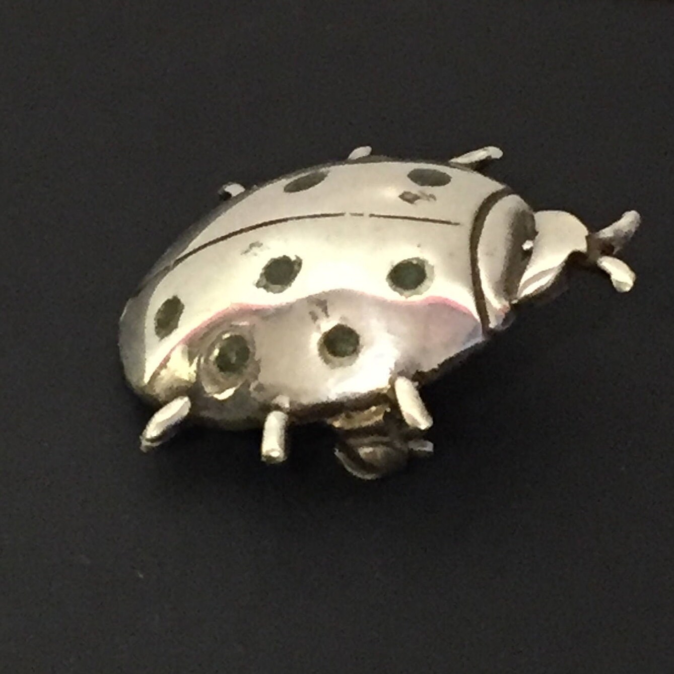 Vintage Sterling Silver and Enamel, Ladybug Brooch, Pin, Beetle Pin