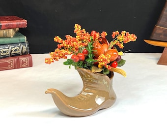 Wyatt Art Pottery Elf Shoe Planter, with Autumn Faux Floral