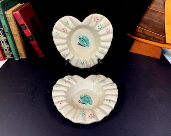 Hull Art Pottery Heart Shaped, Textured Butterfly Dish / Ashtray with Ruffled Edge