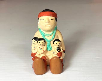 Navajo Storyteller, Cleo Teissedre Terra Cotta Figurine, Native American Folk Art, Signed AF, 1987