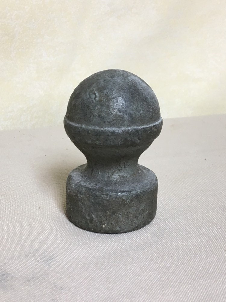 RESERVED Set of 9 Original Architectural Iron Fence Post Finial Caps, Ball Top