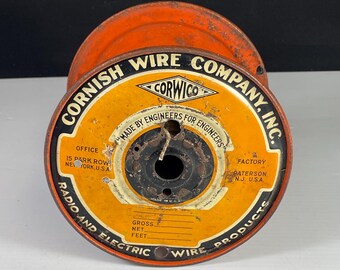 Antique Cornish Wire Company Metal Wire Spool, Advertising, Radio, Telephone