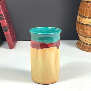 Walt Glass Studio Art Pottery Vase or Utensil Holder, Artist Signed