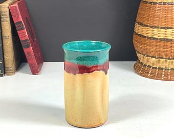 Walt Glass Studio Art Pottery Vase or Utensil Holder, Artist Signed