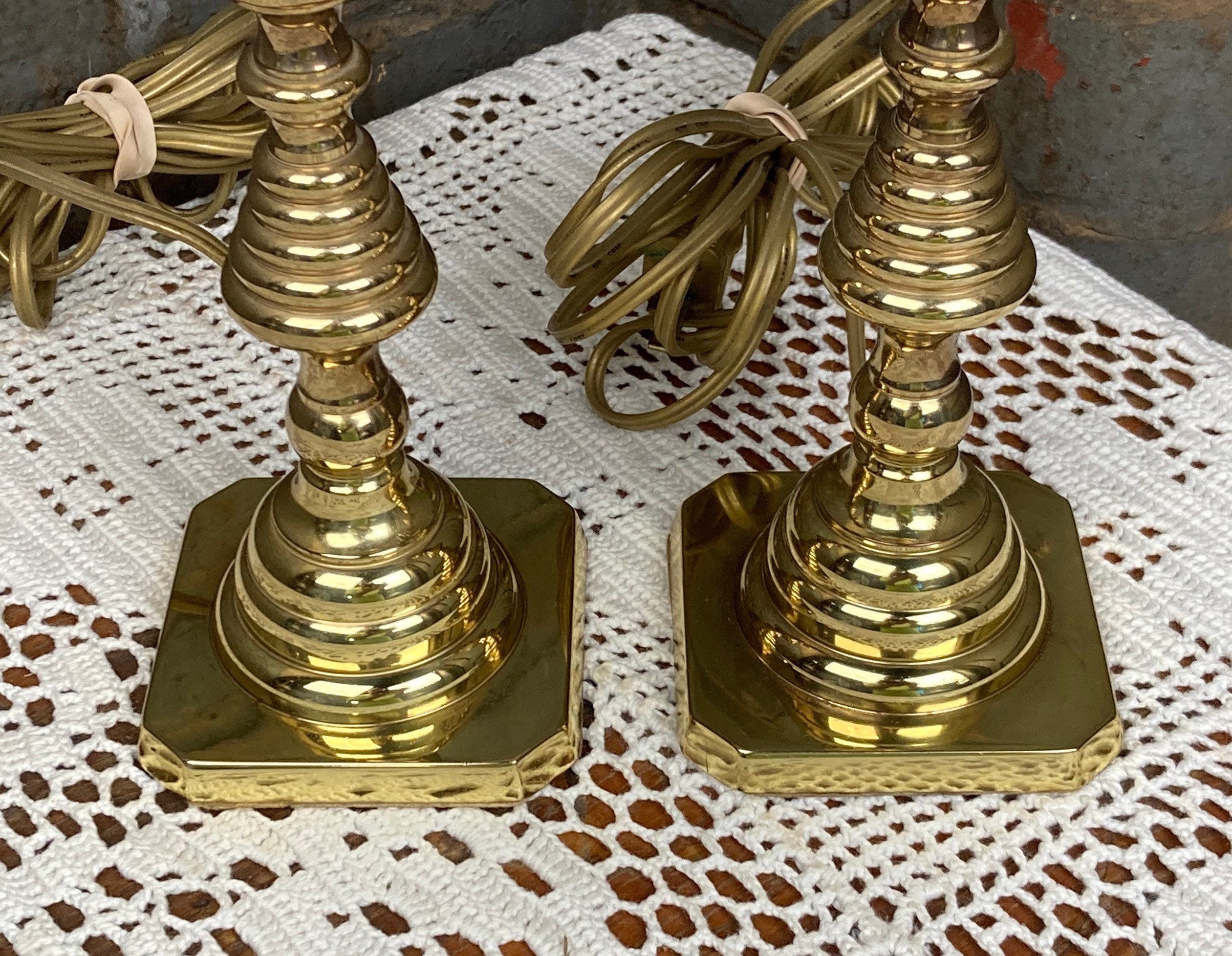 Pair of Baldwin Brass Table Lamps, Colonial Williamsburg Style, Candlestick  Lamps