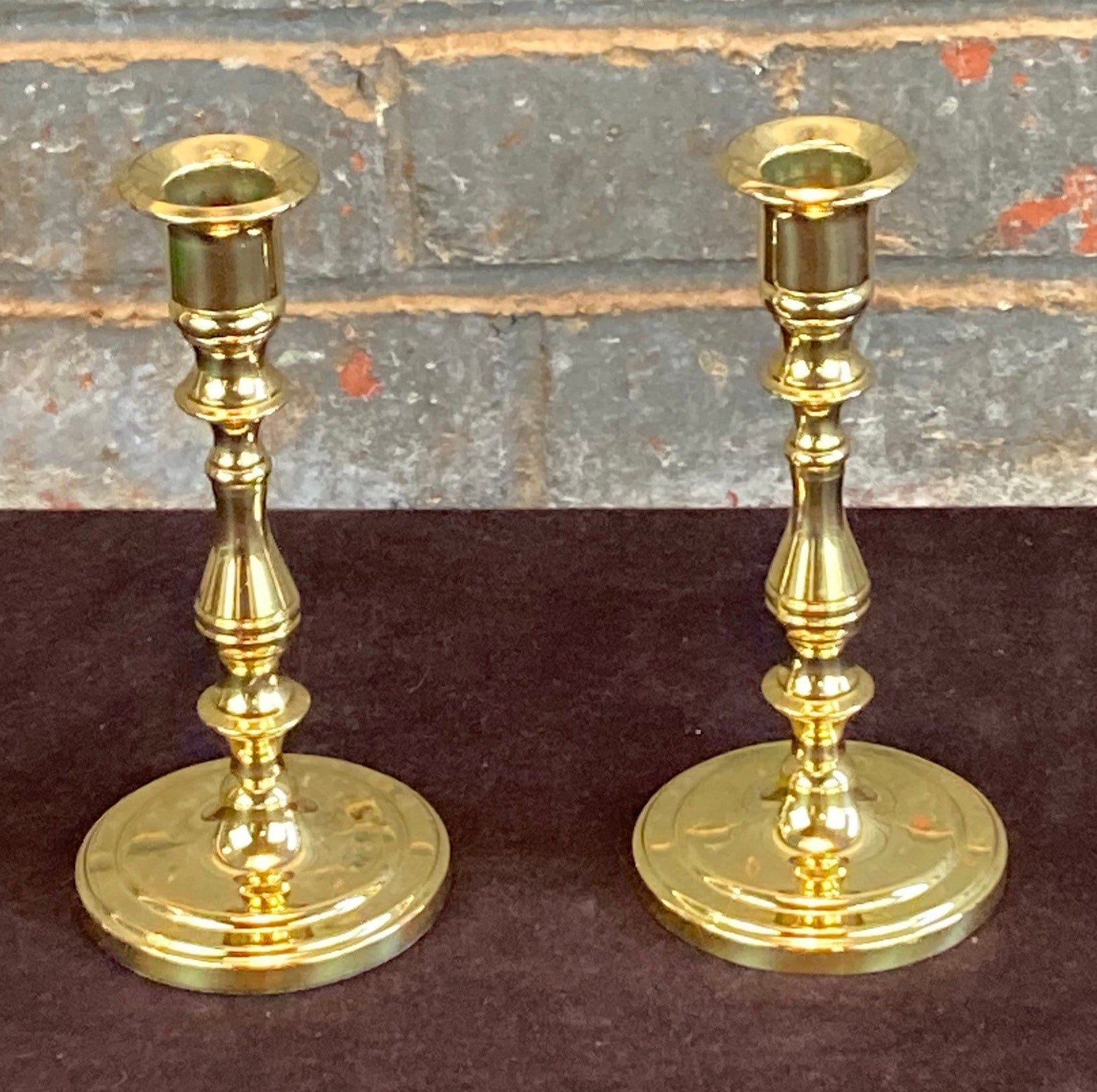 Pair Baldwin Brass Candle Holders, 7 Tall, Solid Brass Candlesticks