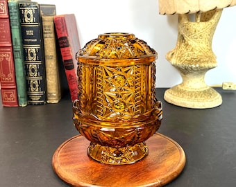 Indiana Glass, Stars and Bars Amber Glass Fairy Lamp