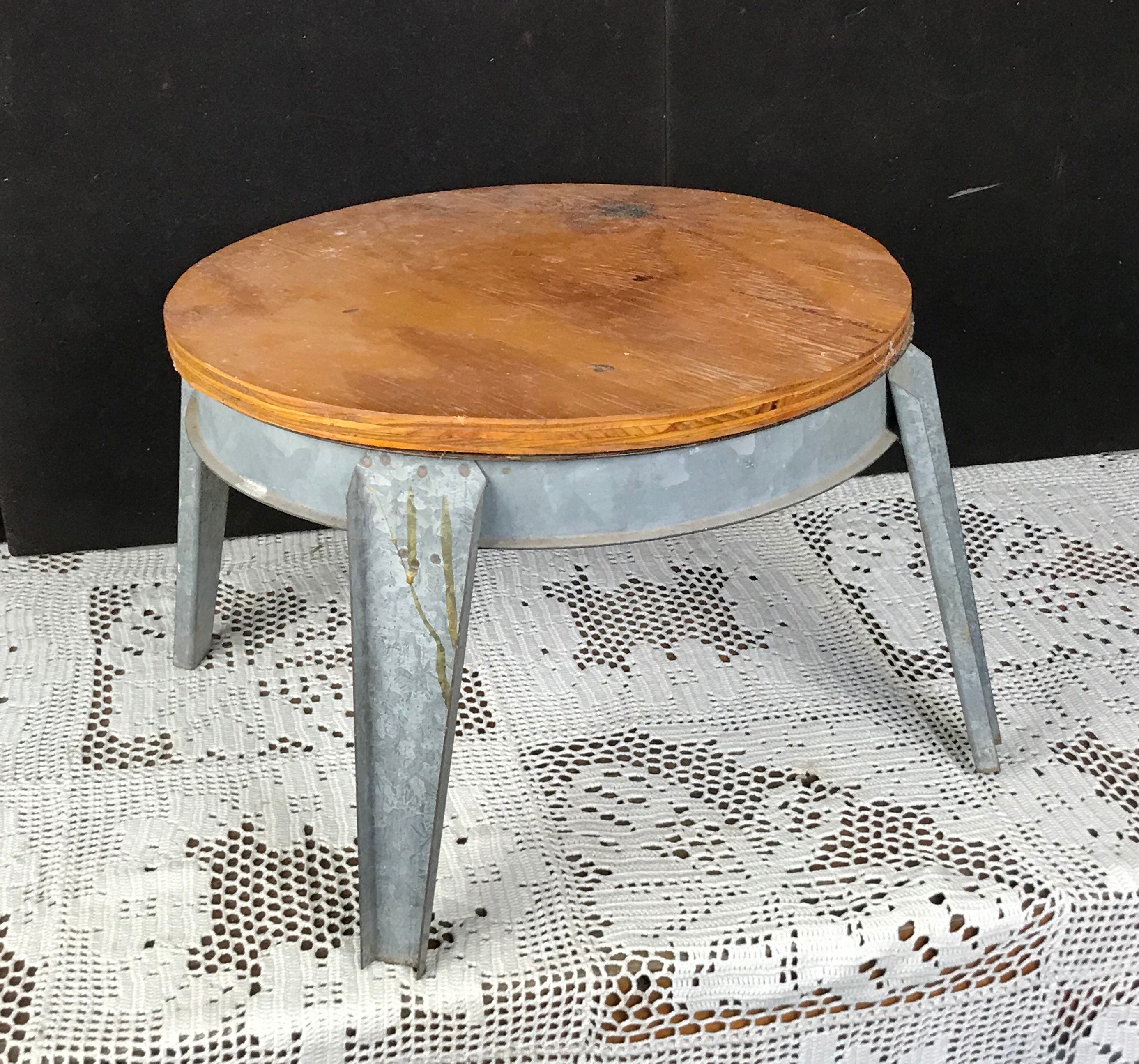 Unique Primitive Milking Stool, Galvanized Metal Dairy Farm Stool