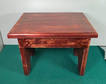 Homemade, Distressed Mahogany Red Wooden Stepstool