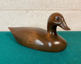 Wood Duck Figurine, Hand Carved Wooden Duck Decoy with Glass Eye, Hunting Decoy, Drake Mallard Duck, Emson Duck Decoy
